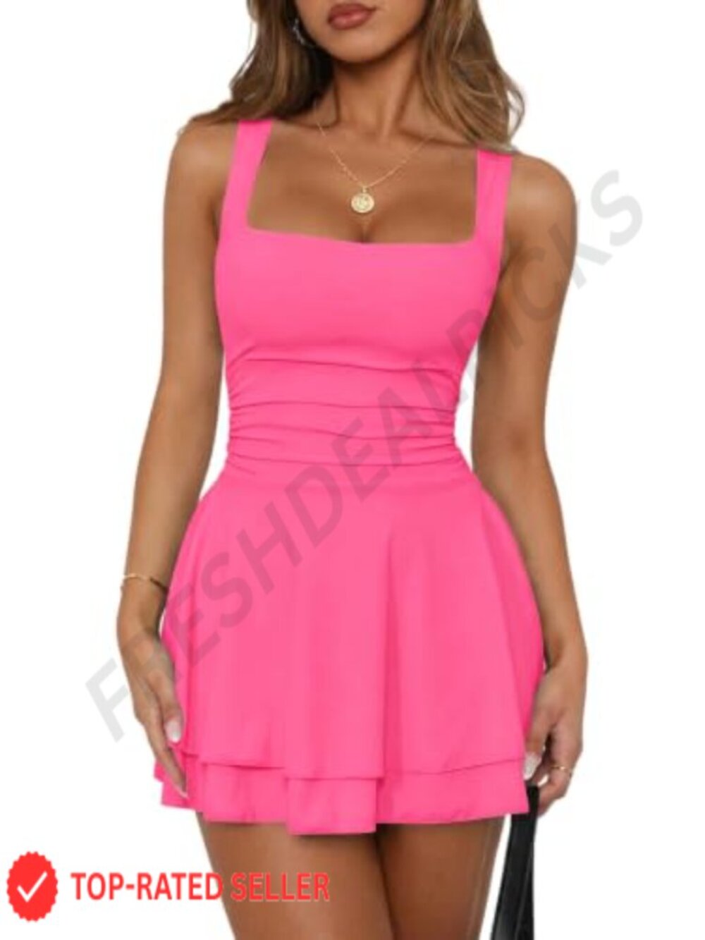 Sleeveless Square Neck Ruffle Hem Mini Dress Ruched Bodycon Club Party